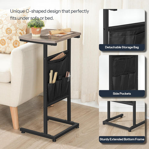 28.3" BG40SF01 HOOBRO C Shaped End Table, Side Table for Small Spaces, Couch Table with Storage Bag, Slide Under Sofa