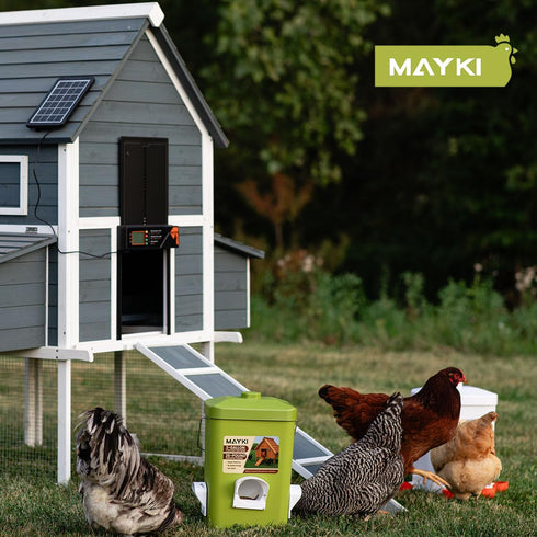 Set, 3 Gallon/26 LB 10 MAYKI Chicken Feeder and Waterer No Waste Poultry Feeding System with Hanging Option, Automatic