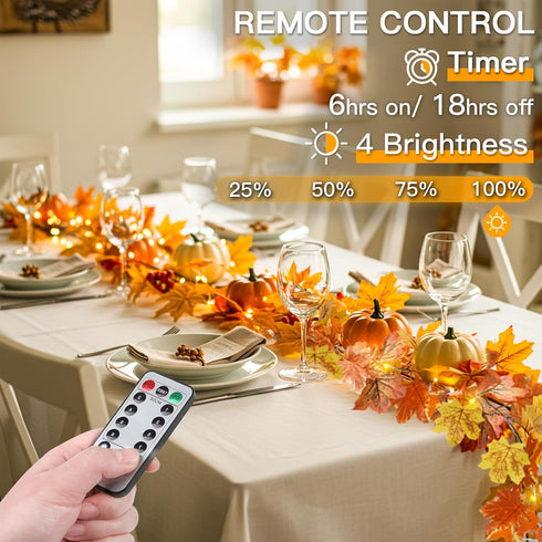 20LED suddus Fall Leaves Garland with Lights, Battery Operated Fall Lights with Timer, Thanksgiving Decoration