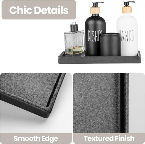 Bathroom Vanity Tray, Black Ceramic Organizer Tray for Counter, Rectangle Soap Dispenser Tray for Bathroom and Kitchen