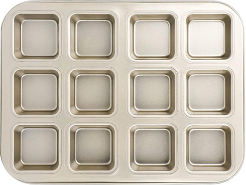 Beasea Brownie Pan with Dividers, 1 Set Gold All Edges Square Cupcake Brownie Pans 12 Cavity Non Stick Baking Mold