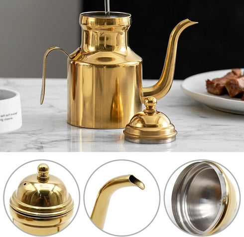 15oz Gold Stainless Steel Olive Oil & Vinegar Dispenser with Non-Slip Handle