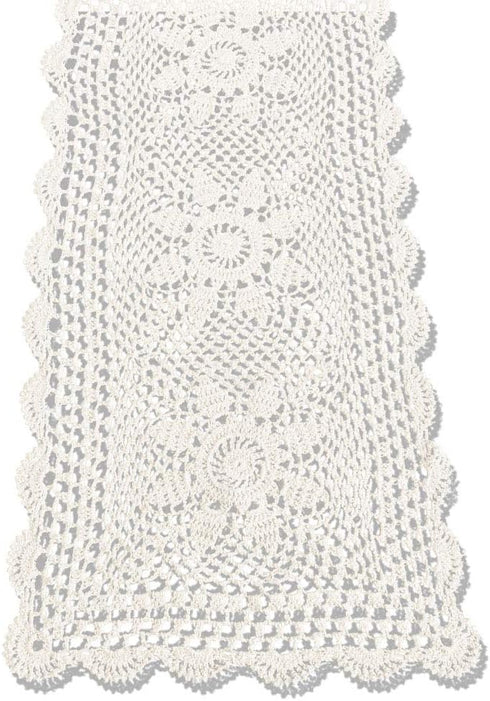 KEPSWET Sunflower Cotton Handmade Crochet Lace Rectangle Table Runner, Beige (14x60 inch)