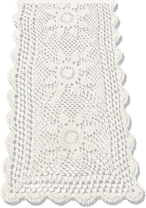 KEPSWET Sunflower Cotton Handmade Crochet Lace Rectangle Table Runner, Beige (14x60 inch)