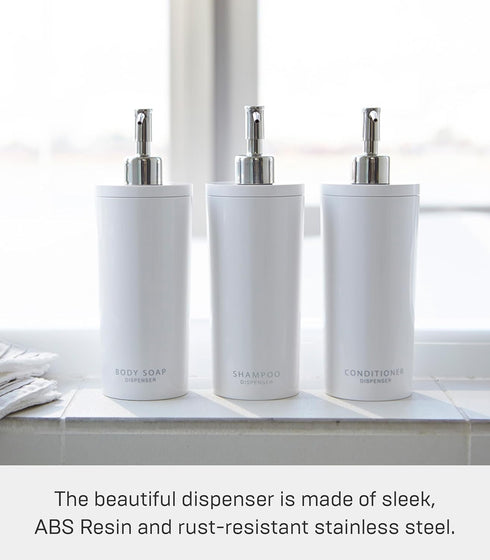 Yamazaki 2932 Tower Body Soap Dispenser, Contemporary Round Pump Bottle for Shower, White