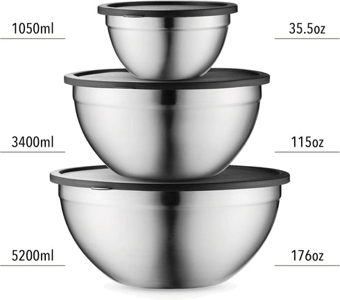 Table Concept Set Mixing Bowls with Airtight Lids, Stainless Steel Nesting Bowl for Space Saving Storage, Ideal