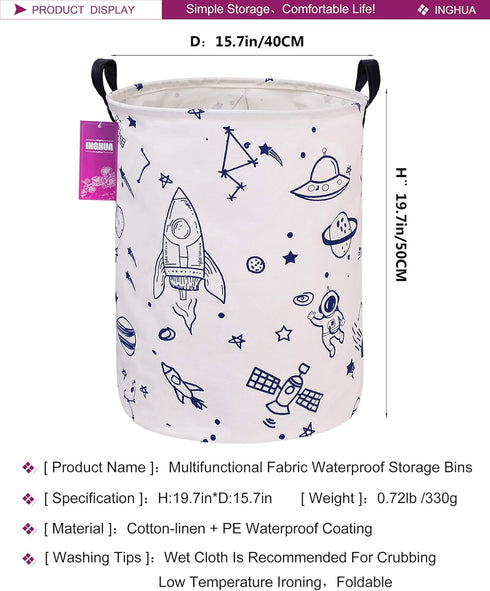Laundry Hamper Large Canvas Fabric, Lightweight Storage Basket for Toys and Dirty Clothes (Spaceships)