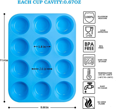 JEWOSTER 12 Cups Silicone Muffin Pan 2 Pack - Silicone Cupcake Pan Nonstick Silicone Molds Great for Making Muffin Cakes,Bread, Tart - BPA Free Baking Accessory by JEWOSTER