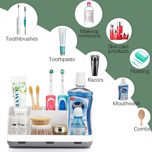 Toothbrush Holders for Bathroom Countertop Organizer, 7 Slots Detachable Kids Electric Toothbrush and Toothpaste