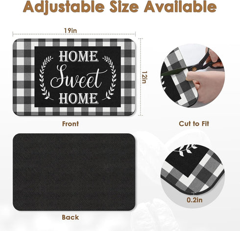 Coffee Mat for Countertops, 2 Pcs Black White Grey Buffalo Grid Dish Drying Mat for Kitchen Coffee Bar Accessories