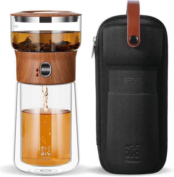 ZENS Modern Glass Infuser Teapot, One Touch Tea Maker for Loose Leaf