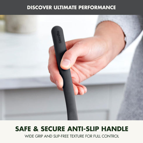 GreenPan Silicone Solid Turner Spatula, Flexible Nonstick Cooking Utensil, Heat-Resistant, BPA-Free, Gray