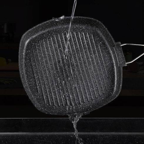 Non-stick Grill Pan, 24cm Folding Handle for Meat, Fish, and Vegetables for All Heat Sources