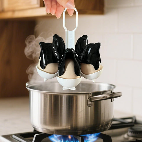 Asltw 5 10 Dolphin Egg Holder Rack, Egg Boiling Tray with Flip Top Egg Storage, Heat Resistant Handle, Multi Purpose