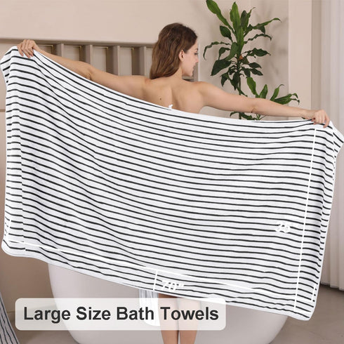 8 Set Sheet-2 Towels,2 Towels,4 Oliven Pcs Black White Cabana Stripe Large Bath Towel Oversize Bath Bathroom Hand