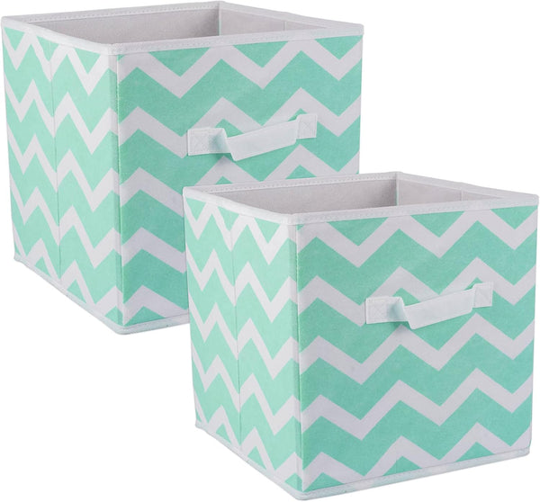 DII Non Woven Polyester Storage Bin, Chevron Aqua, Small Set of 2