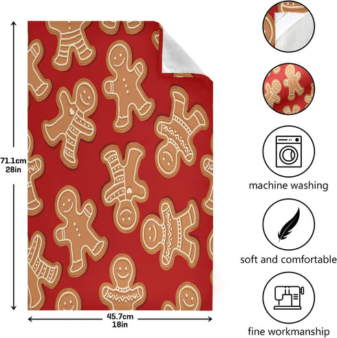 ALAZA Christmas Gingerbread Cookies Decorative Kitchen Dish Towels Set of 4, Soft Absorbent Hand Towels, 18 x 28 Inch
