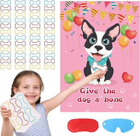 Pin The Bone on The Dog Party Games with 48 Pcs Bone, Give The Dog a Bone Game for Dog Themed Birthday Party Game Supplies