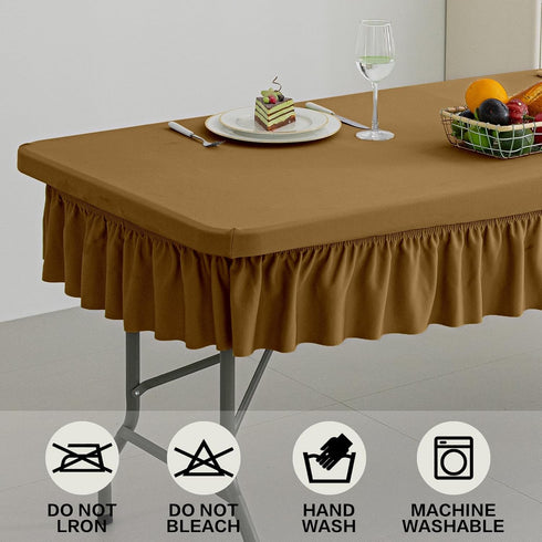 6ft Coffee Stretch Tablecloth for Rectangular Tables - Flared Wrap Design, Waterproof, Wrinkle-Resistant, Washable
