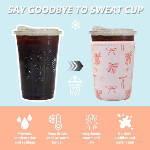Xumbtvs 3 Pack Reusable Iced Coffee Sleeves - Insulator Neoprene Sleeve for Cold Beverages, Fashion Patterned Iced
