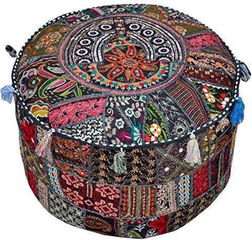 14"x22") Sophia-Art Indian Embroidered Patchwork Cover Indian Decorative Comfortable Floor Cotton Cushion Ottoman Pouf