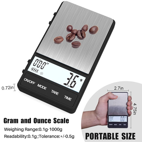 WEIGHTMAN Espresso Scale with Timer, 1000g x 0.1g Small & Thin Travel Coffee Scale, Mini Digital Scale with Backlit LCD