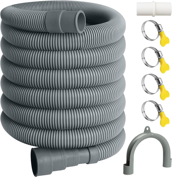 Universal Dishwasher Hose Extension Kit with 1 U-Bend Holder, 1 Extension Adapter, 4 Hose Clamps, Gray, 10Ft