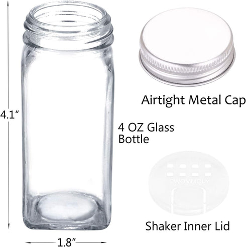 SWOMMOLY 32 396 Set, Countertop, Spice Rack Organizer with Glass Spice Jars, Spice Labels, Chalk Marker and Funnel