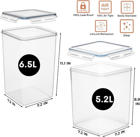WHITE FEATHER SUPPLIES 4 PC Large Airtight Food Storage Containers with Lids, BPA Free Plastic for Kitchen & Pantry