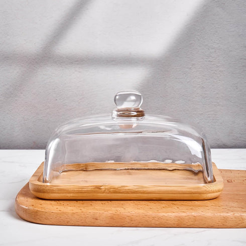 countertop butter dish with lid, glass airtight lid keeps butter soft, for and refrigerator. Widened design to fit all