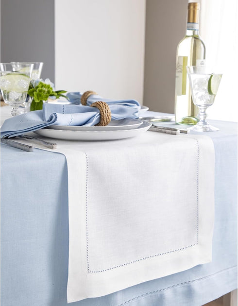 Solino Home Linen White Table Runner - 72 Inches Long, 100% Pure Linen Hemstitch 14 x 72 Inch for Dining