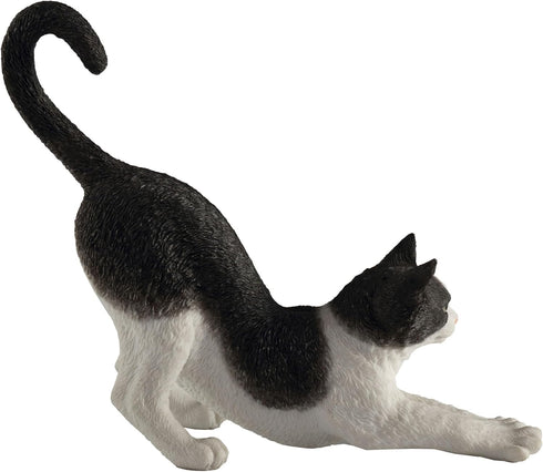 Veronese Design Hand Painted Figurine, 4 7/8 Inch Black and White Cat Stretching