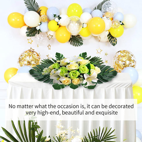 74 Pcs Artificial Palm Leaves, 7 Kinds Tropical Fake Leaves for Safari Jungle Hawaiian Dinosaur Luau Party Decoration