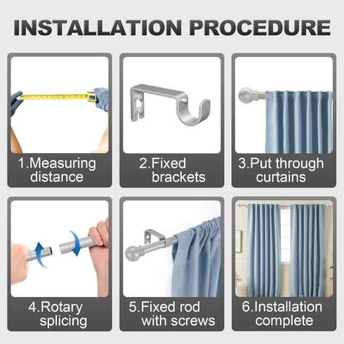 Silver Curtain Rods for Bedroom with Brackets, 5/8 Inch Diameter Small Window Curtain Rod 32 to 48 Inches