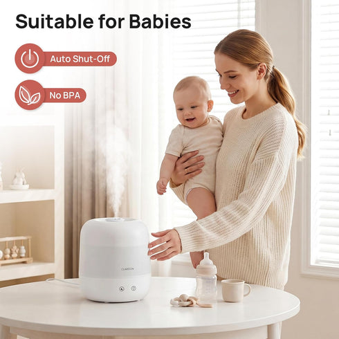 2L 360 Nozzle 7-Color 24dB Clarston Humidifiers for Bedroom, Top Fill with for Large Room, Night Light, Quiet Cool Mist