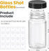 20 PACK 2 oz 20 Glass Shot Bottles w/ Black Lids & Labels - Small Clear Jar for Ginger, Wellness Shot, Juice, Sample