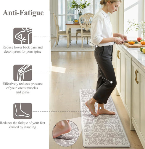 Sets 2,Vintage Home,Office,Desk,Sink(17''x29''+17''x47'') LEEVAN Cushioned Kitchen Mats for Floor of Distressed Grey