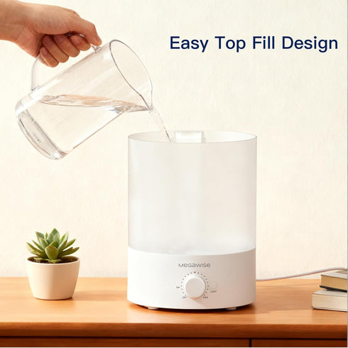24dB Light,1 MegaWise Healthy Top-Refill Cool Mist Humidifiers for Bedroom, Ultrasonic Air Vaporizer with Water Filter