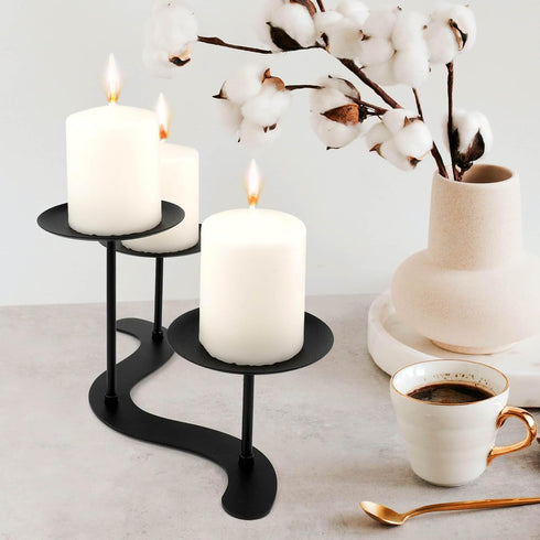 Iron Candle Holder Fireplace, Metal Candelabra Centerpiece Decor for 3 Pillar Candles