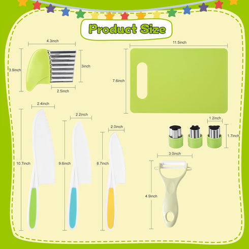 FGASIDYO 9PCS Set Montessori Kitchen Tools Cookware Baking Toy, Kids Knife for Real Cooking with Cutting Boards