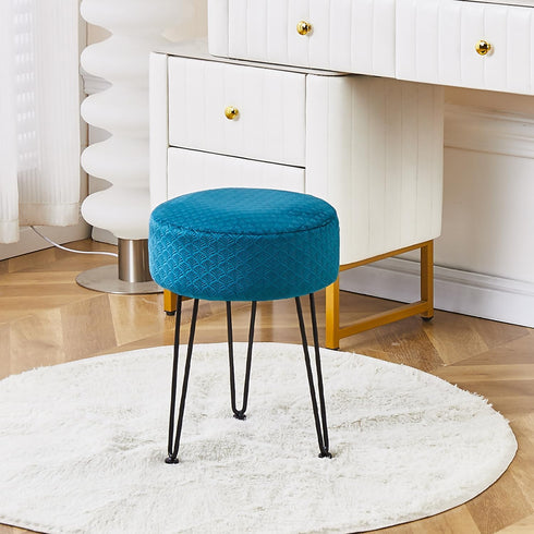 WROCFURSTAR Velvet Ottoman,Vanity Stool,Dressing Table Seat with Metal Leg Vanity Chair for Bedroom, Living Room