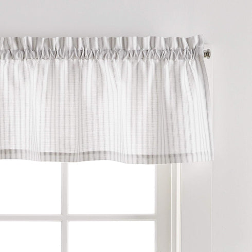 Martha Stewart Ticking Stripe 3-Piece Window Curtain Set - Valance and Tiers, White Grey