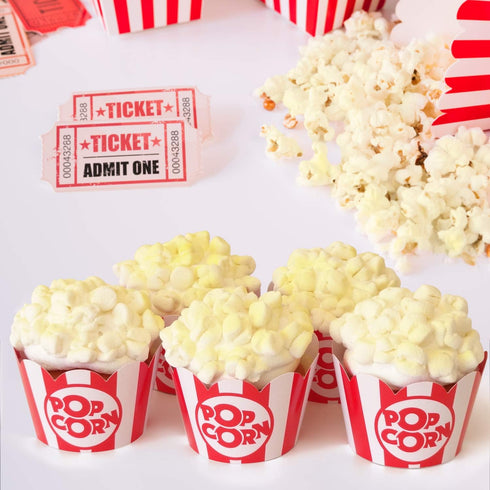 Popcorn Cupcake Wrappers, Red and White Striped, Set of 48 for Circus Party Supplies and Celebrations