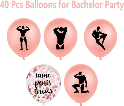 40Pcs Rose Gold Bachelorette Party Balloons, Bridal Shower Decorations, Hen Party Supplies Kit