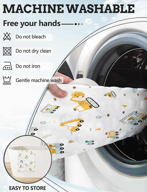 Cups,40 16 Inch LNOND Baby Bath Mat Non Slip,Kids Bath Mat for Bathroom,Dinosaurs Driving Excavator Shower Mat