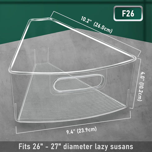 JEISSLIA 26"/ 28"/ 32" 1/8 26" 4 Pack) Lazy Susan Cabinet Organizer Bins for Diameter Corner Organizer, Plastic Cabinet