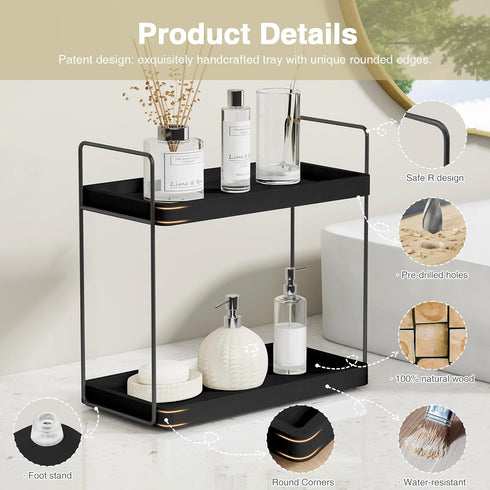 Counter Countertop Forbena Black Bathroom Organizer, Tiered Bathroom Organizer Tray, Corner Makeup Vanity Shelf