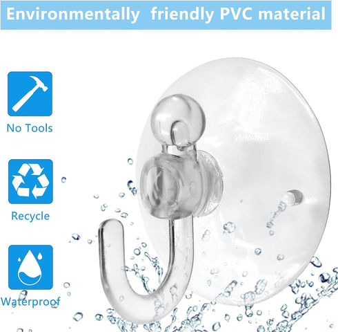 Piutouyar 20Pcs Clear Suction Cup Hooks 30mm/1.2" Transparent Suckers for Window Wall Bathroom Kitchen Hook