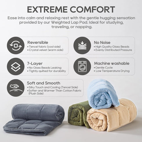 Small Weighted Blanket 7lbs for Adults and Kids, Reversible Warm Crystal Velvet and Cooling Tencel, Green 29x24 inches