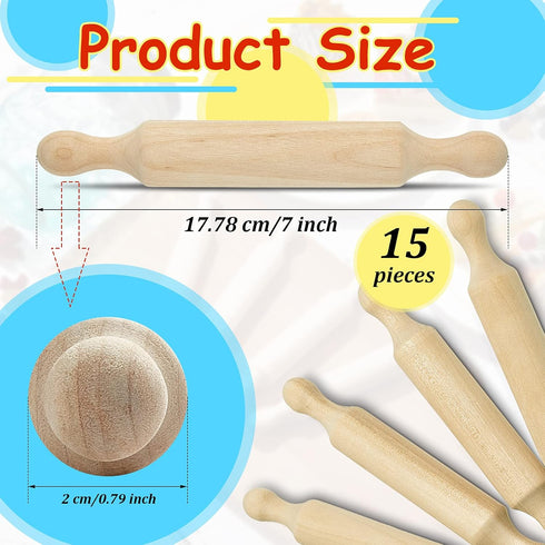 15 (7 Inches) Suclain Pcs Wooden Mini Rolling Pin Long Kitchen Baking Small Dough Rolling Pin for Children Fondant
